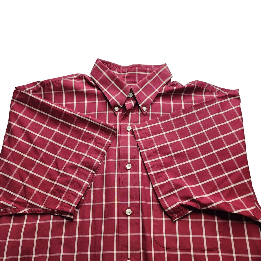 JOS A BANK Traveler's Collection Mens Red Plaid Short‎ Sleeve Shirt Size L